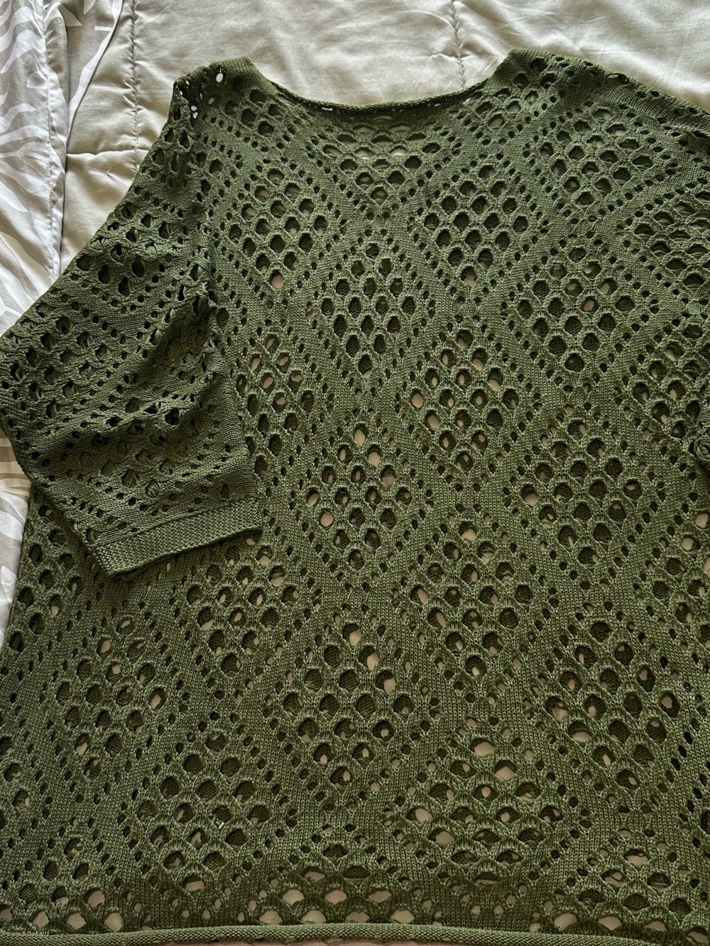 Unlisted Olive Green Openwork Diamond Knit Crewneck Sweater